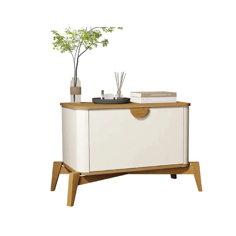 Mesa De Luz 1 Puerta 4 Patas Mdp Off White Natural en Off White / Natural - Mesas de luz, Uruguay | Muebles Express