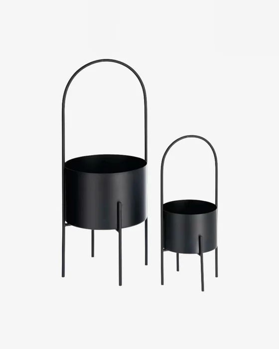Set redondo Mash de 2 maceteros con asa metal negro Ø 25 cm / Ø 16,5 cm en Negro - Macetas, Uruguay | Kavehome