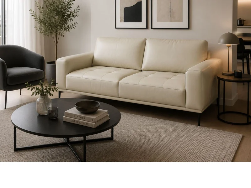 Sofa 3 cps LORENZO Cuero Vacuno - Beige en Beige - Sillones y sofás, Uruguay | Finkel, vista 3