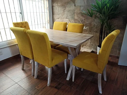 Juego De Comedor Madera Maciza Ozark Cruceta Con 6 Sillas A Eleccion en Mostaza - Mesas de comedor, Uruguay | Ozark Home, vista 3