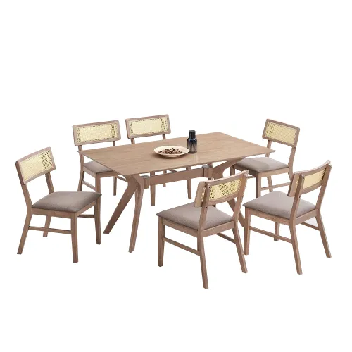 Juego De Comedor 6 Sillas Mesa Rectangular Madera Maciza en Marrón - Sillones y sofás, Uruguay | Soy Hogar