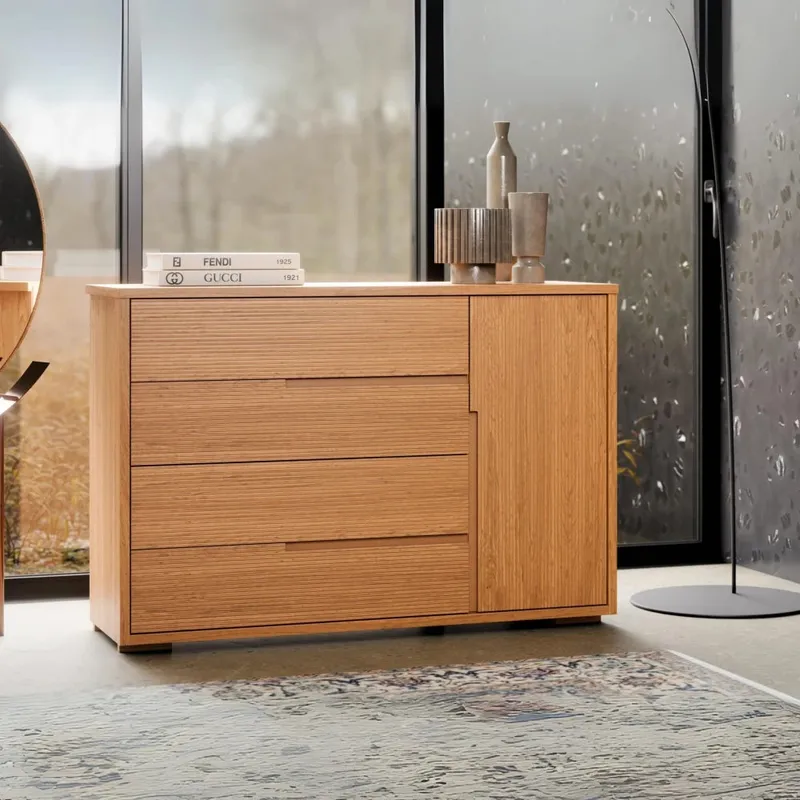 Cómoda Zapatera Nordik - 4 cajones 1 puerta - Marrón en Madera natural - Cómodas, Uruguay | Ecowood