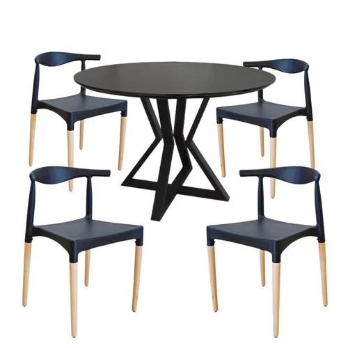 Juego de Comedor Mesa Louvre Redonda Negra 90cm + Sillas Negras Elbow - Sillas, Uruguay | Berna home