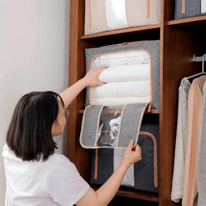 Cesto caja almacenamiento transparencia con cierre en Gris - Canastos, Uruguay | Buho Store, vista 2