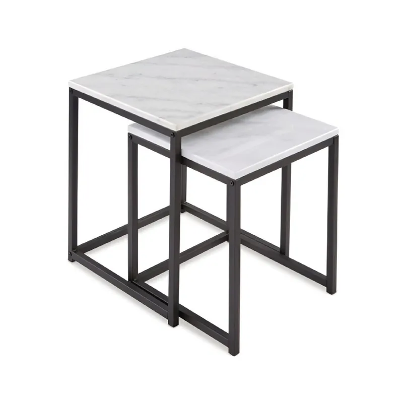 SET 2 MESAS METAL/MARMOL BLANCO Y NEGRO 45x45x52CM 40X40X45CM en Multicolor - Mesas de arrimo, Uruguay | Koz