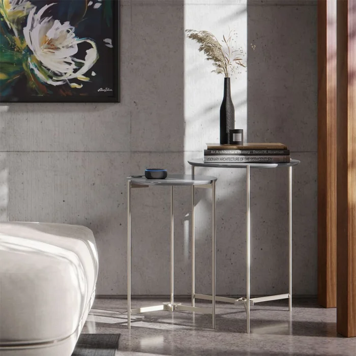 Conjunto Mesas Laterales Redondas Patas De Hierro Tapa Mdp Gris - Mesas de living, Uruguay | Lais Muebles, vista 2