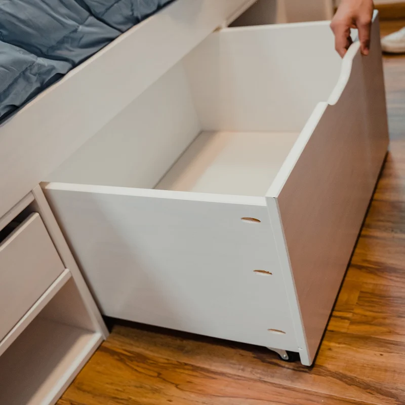 Cama Madera Maciza Con Cajones Funcional - 1 plaza - Línea Onix - Blanco en Blanco - Dormitorio, Uruguay | Ecowood, vista 4
