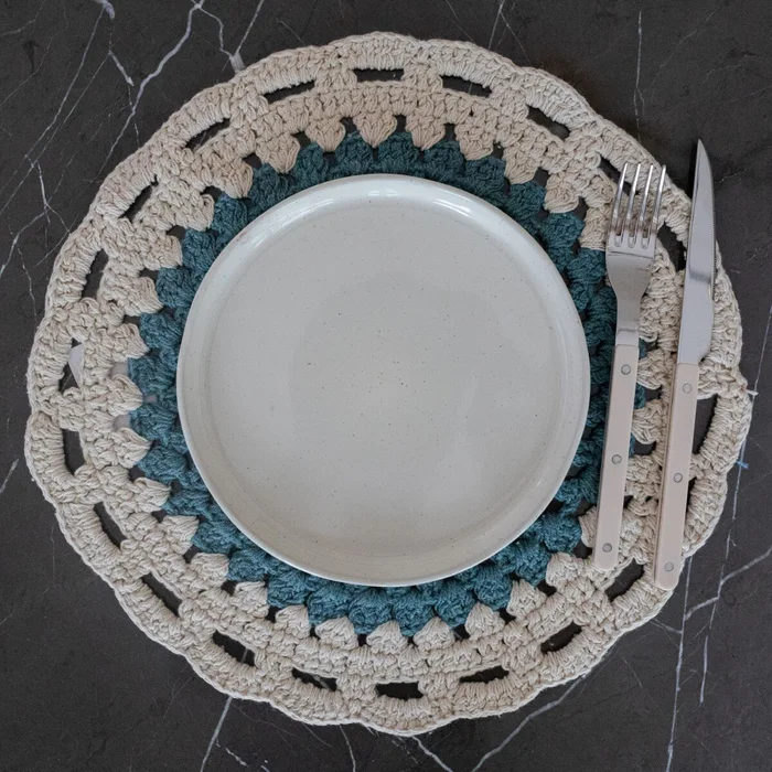 Individual tejido de algodón en Blanco, Verde - Textiles, Uruguay | Buho Store, vista 2
