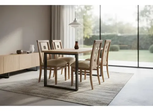 Juego Comedor Industrial Madera Maciza 4 Sillas 140x85 A Eleccion en Madera natural - Mesas de comedor, Uruguay | Ozark Home