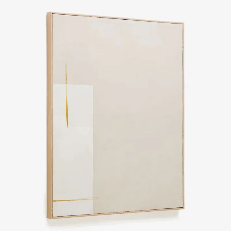 Cuadro abstracto de Salin con raya vertical de lino beige 80 x 100 cm en Beige - Decoración de pared, Uruguay | Kavehome