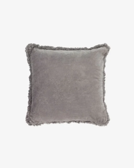 Almohadón Cedella - 100 % algodón terciopelo y flecos gris 45 x 45 cm en Gris - Textiles, Uruguay | Kavehome