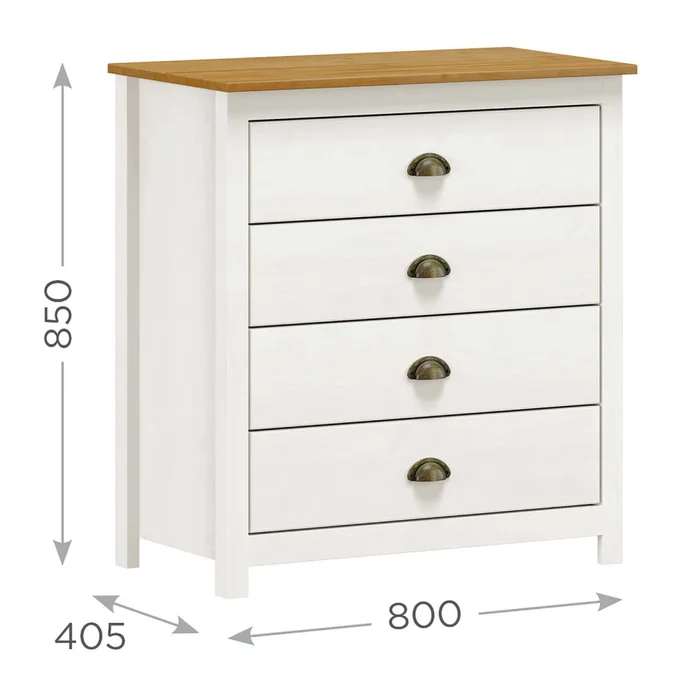 Cómoda 4 Cajones Pino Natural-beige Topazio en Blanco - Cómodas, Uruguay | Divino, vista 3