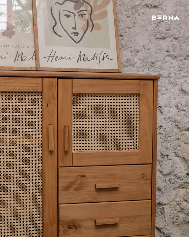 Armario Aparador Buffet Bargueño Madera de Pino Ratán Natural – Linea Yakarta en Madera natural - Aparadores y recibidores, Uruguay | Berna Home, vista 5