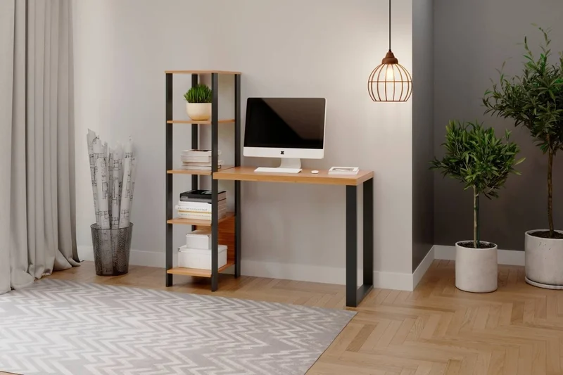 Escritorio con Estanterias Estilo Industrial 100% Mdf en Madera natural - Escritorios, Uruguay | Balton, vista 4