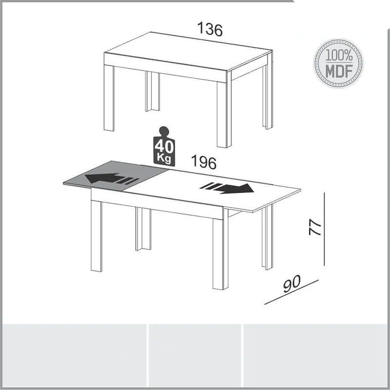 Mesa de Comedor Extensible 136CM - Linea Sofia 100% MDF en Multicolor - Mesas de comedor, Uruguay | Balton, vista 4