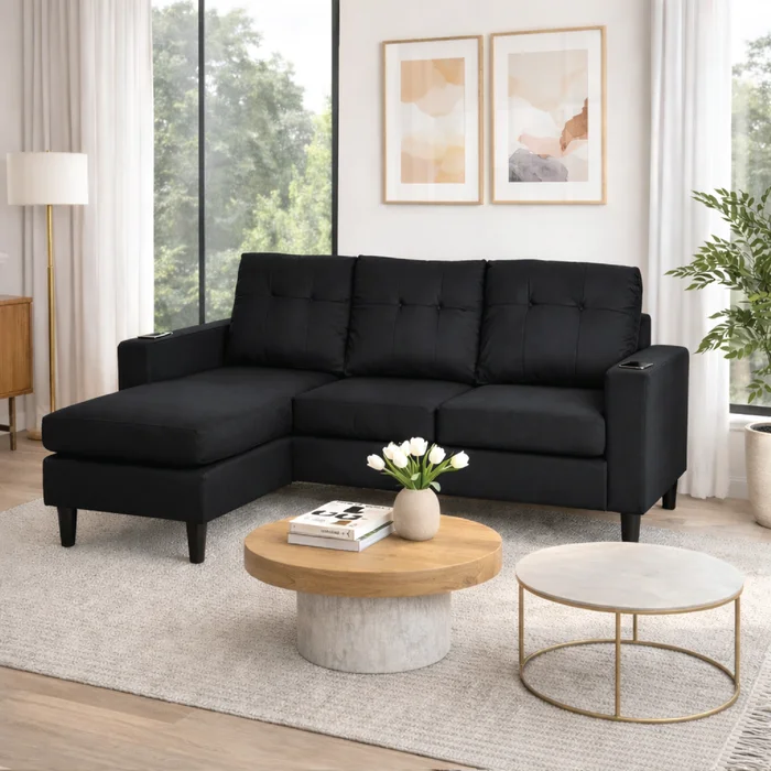 Sofá MILKA con Chaise Long Negro en Negro - Sillones y sofás, Uruguay | Soy Hogar, vista 2