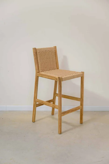 Banqueta en madera teca y cuerda en respaldo y asiento en Madera natural - Butacas, banquetas y puffs, Uruguay | Entrecasa, vista 7