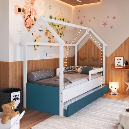 Cama Infantil Estilo Montessori con Marinera Azul - Dormitorio, Uruguay | RM Muebles y Deco