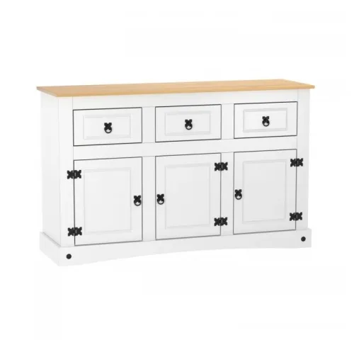Aparador 3 puertas 3 cajones Cera/Blanco LINEA CORONA MADERA - Comedor, Uruguay | Que Sal Muebleria