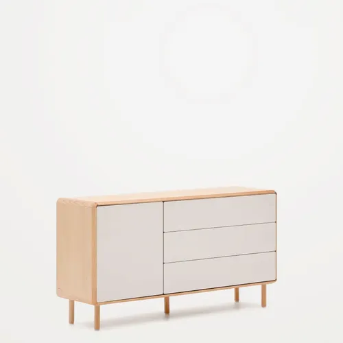 Aparador Anielle - 1 puerta y 3 cajones de madera maciza y chapa de fresno 150 x 78 cm en Off-white - Aparadores y recibidores, Uruguay | Kavehome