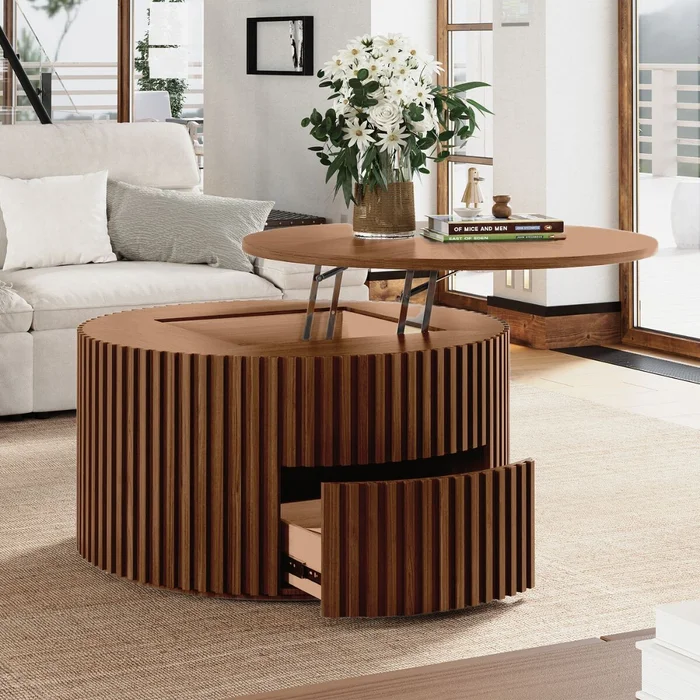 MESA DE CENTRO 3D Roble Claro CIRCULAR en Marrón - Mesas de comedor, Uruguay | Viasono, vista 2