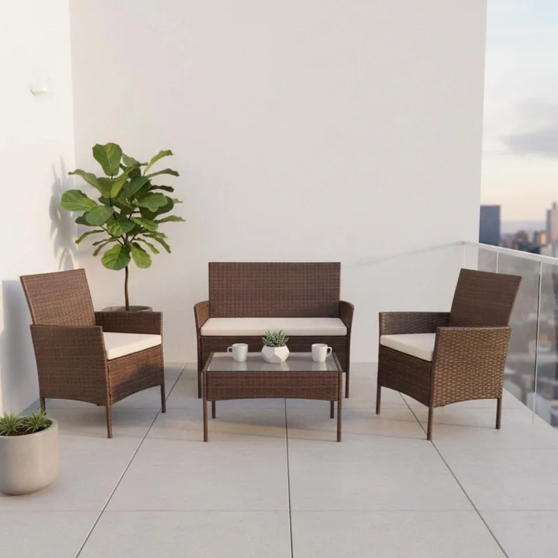 Set Living Exterior Rattan-sintetico-y-acero Marron Apolo en Marrón - Muebles para el exterior, Uruguay | Divino