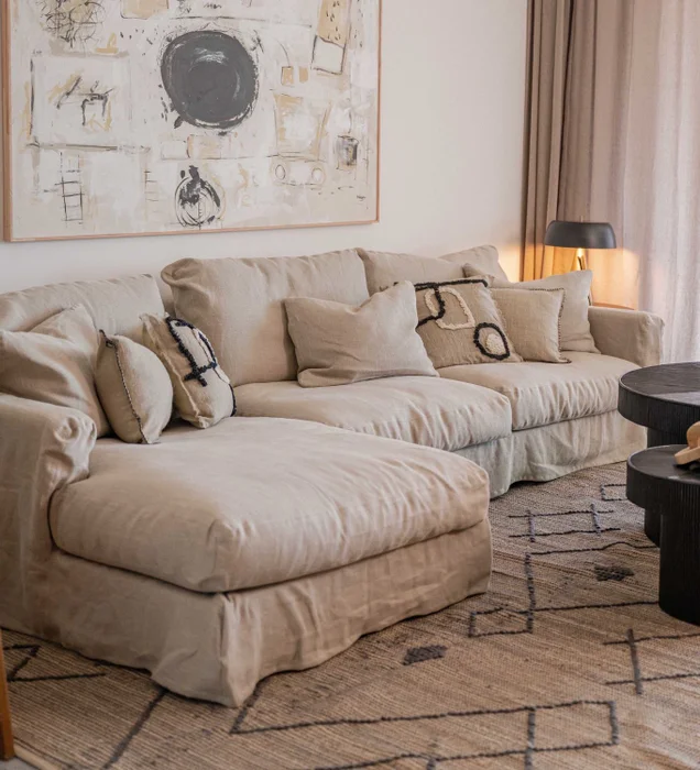 RINCONERA BISCARROSSE 303X100X160 LINO BEIGE CHAISE LONGUE IZQUIERDO en Beige - Sillones y sofás, Uruguay | Más Infinito Casa, vista 4