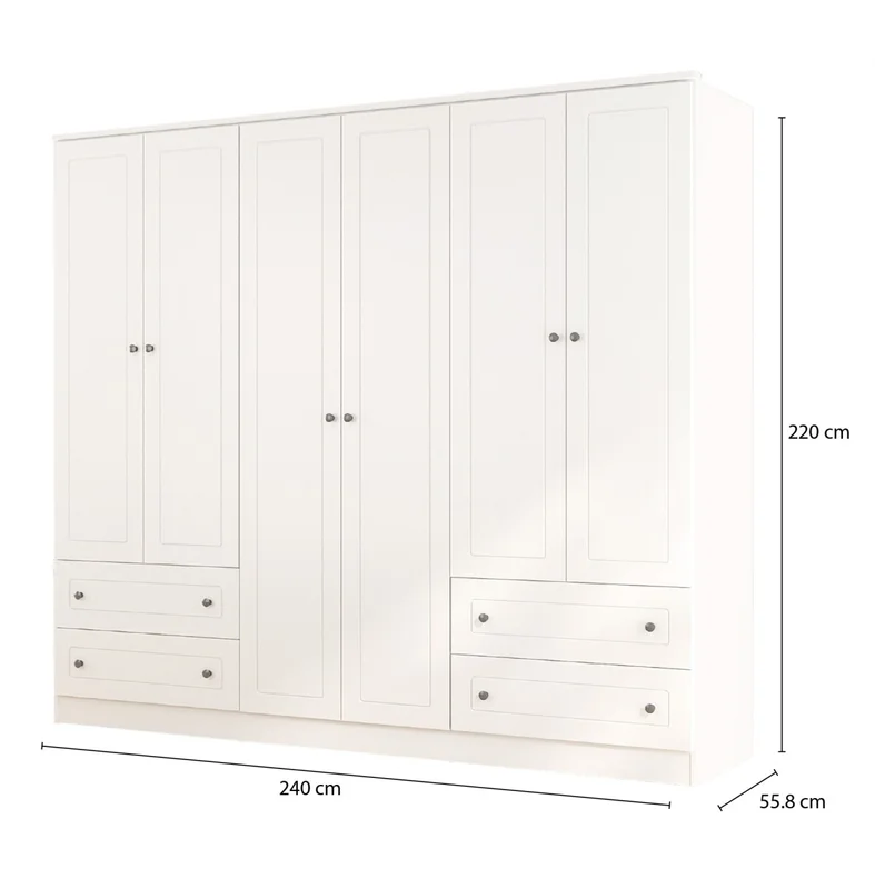 Ropero Americana PLUS 6 puertas 4 cajones - 100% MDF - Blanco en Blanco - Roperos y placares, Uruguay | Rústico Hogar, vista 5