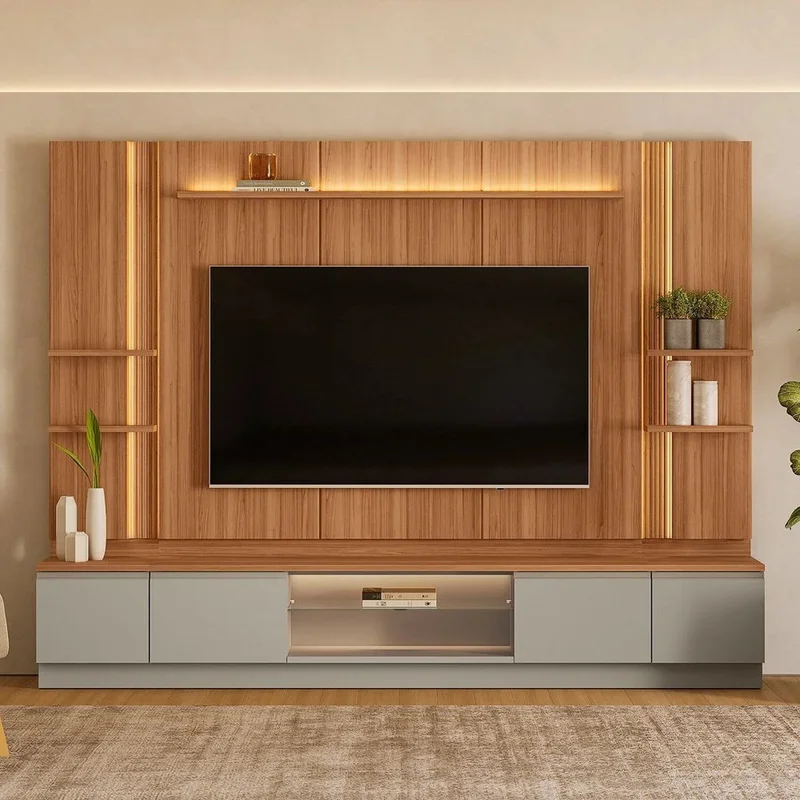 Conjunto Modular - Magnum 290CM - 2 Laterales con Led en Madera natural - Muebles para TV, Uruguay | Balton, vista 4