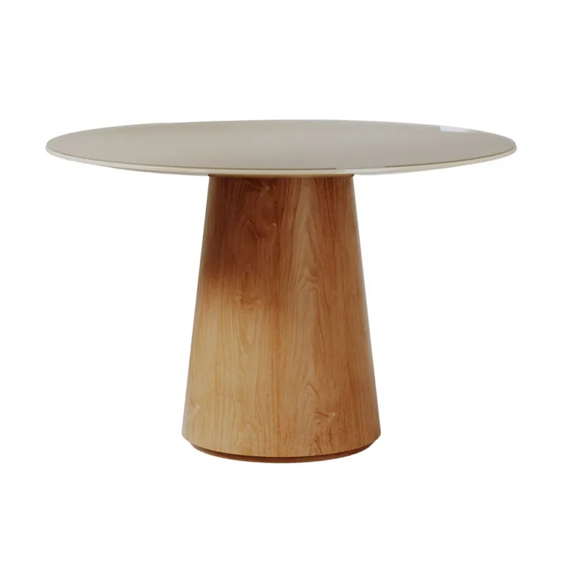 Mesa de Comedor Zara - Redonda con vidrio - 120 - Off White y Canela en Blanco - Mesas de comedor, Uruguay | NYR