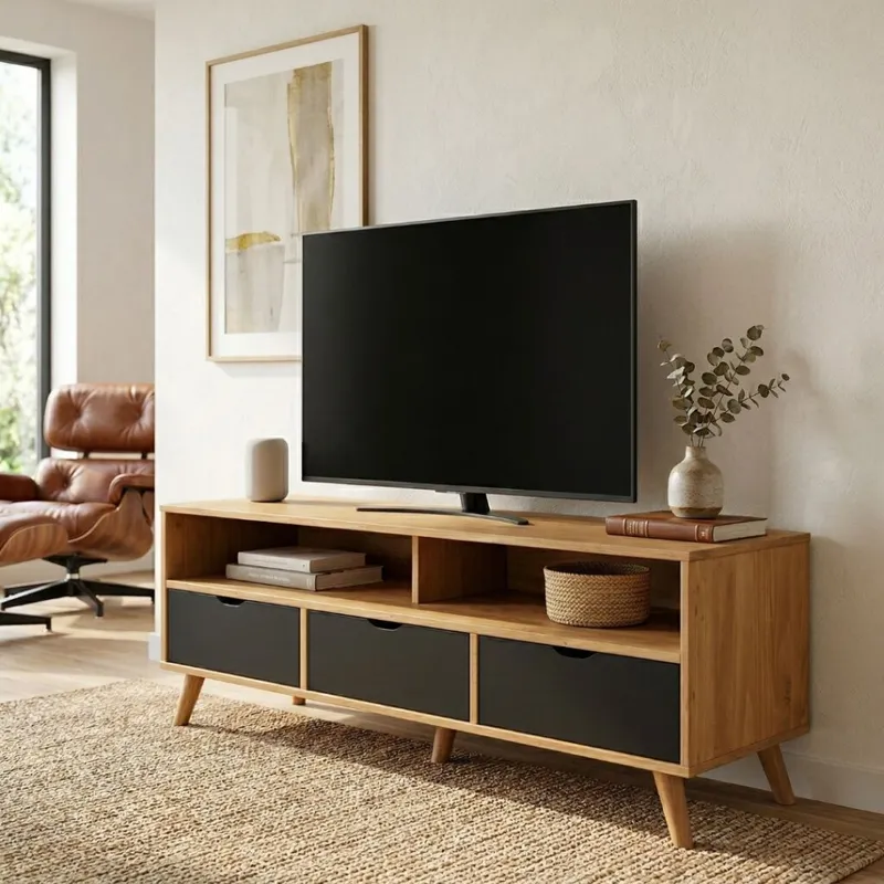 Rack 3 Cajones Madera - Linea Dublin en Negro - Muebles para TV, Uruguay | Rústico Hogar