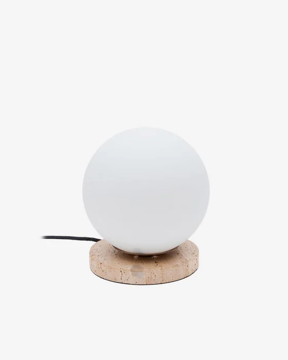 Lámpara de mesa Malachi de cristal glaseado y piedra de travertino en Madera natural - Lámparas de mesa, Uruguay | Kavehome