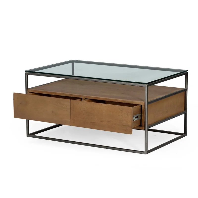 Mesa Ratona Vidrio-madera-y-metal Marron Vitro Avellana en Marrón - Mesas de living, Uruguay | Divino, vista 3