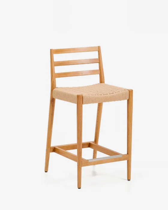 Taburete Analy respaldo madera maciza roble acabado tono natural y asiento cuerda 65cm FSC 100% en Beige - Butacas, banquetas y puffs, Uruguay | Kavehome