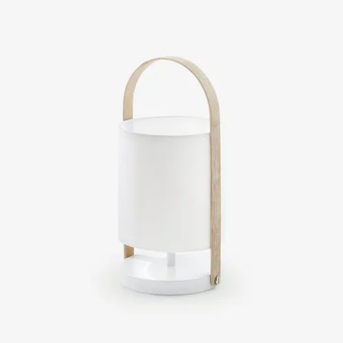 Luminaria de sobremesa Zayma de madera de haya y algodón blanco en Blanco - Lámparas de mesa, Uruguay | Kavehome