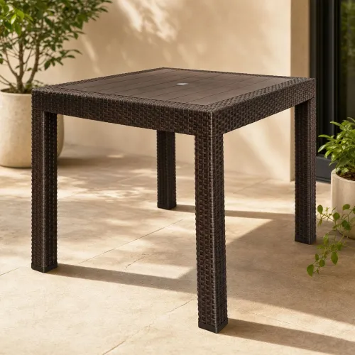 Mesa Comedor 80cm Polipropileno Marron Tulum en Marrón - Muebles para el exterior, Uruguay | Divino