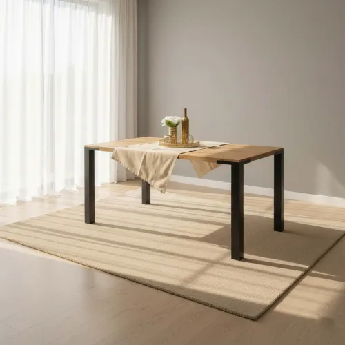 Mesa De Comedor Madera-y-metal Natural-beige Madison en Multicolor - Mesas de comedor, Uruguay | Divino