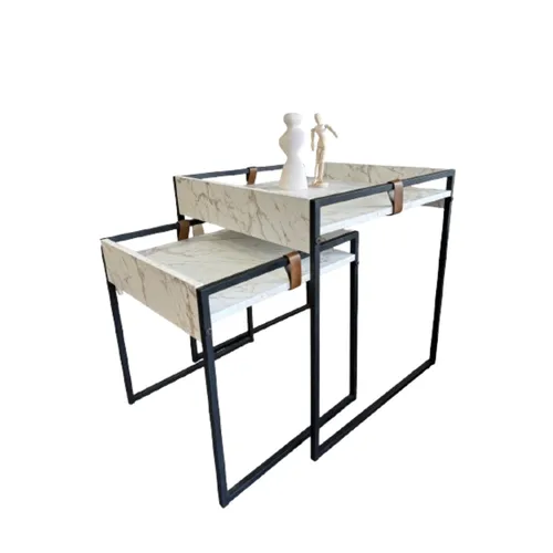 Conjunto Mesa Lateral Columbia (Mármol Blanco/Hierro Negro) - Mesas de arrimo, Uruguay | Berna home