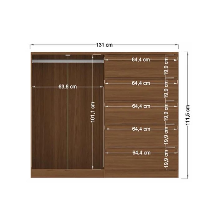 Comoda Cajonera 2 Puertas 5 Cajones 100% Mdp Dormitorio Jatoba Arena - Cómodas, Uruguay | Lais Muebles, vista 3