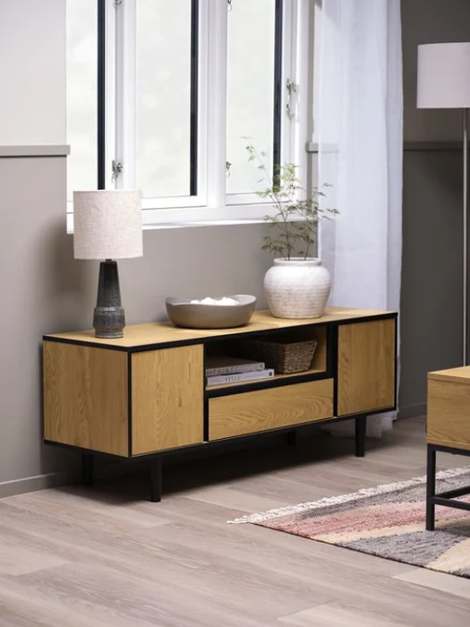 Mueble TV ODENSE 2 puertas 1 cajón roble/blanco en Madera natural - Muebles para TV, Uruguay | JYSK, vista 2