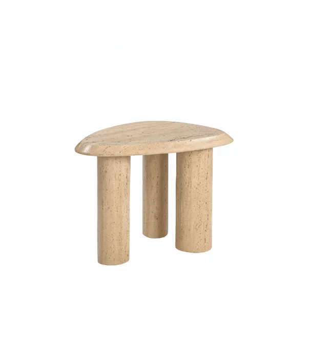 MESA LATERAL VERONA TRIANGULO TRAVERTINO 60X45X46 en Madera natural - Mesas de arrimo, Uruguay | Más Infinito Casa