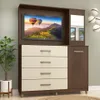 Comoda Cajonera Rack TV de 4 cajones 1 puerta 1 Botiquín con Espejo y Estantes para Dormitorio o Living - FE - R/Champan en Multicolor - Cómodas, Uruguay | Mulata, vista 1 de 5