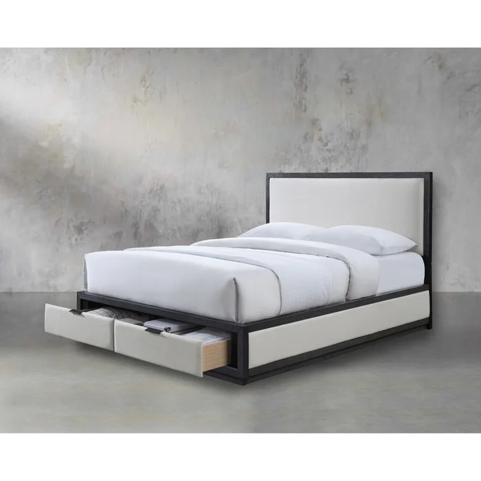 Cama Queen Madera-y-tela Negro Columbus en NEG/BEIG - Dormitorio, Uruguay | Divino