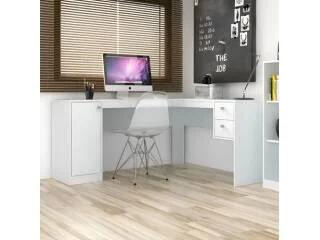 Escritorio en L 1 puerta 2 cajones Nogal/Negro en Nogal/Blanco - Escritorios, Uruguay | Quesal, vista 7