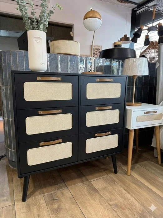 Cómoda Personal Praga 6 cajones – Negro en Madera natural - Cómodas, Uruguay | Berna home, vista 2