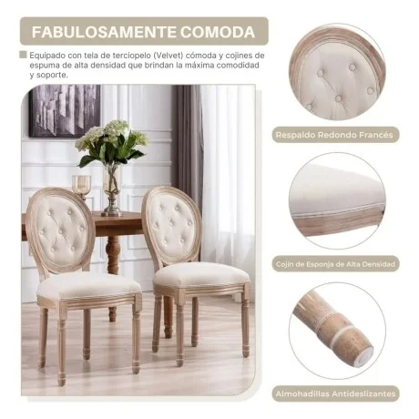 Silla Tapizada Estilo Luis Xv Con Botones en Beige - Sillas, Uruguay | La Cueva Muebles, vista 12