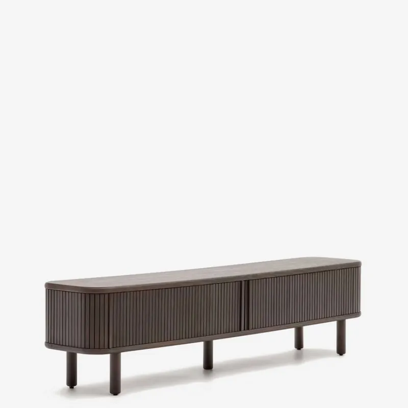 Mueble TV Mailen 2 puertas en chapa de fresno - con acabado oscuro 200 x 50 cm en Negro - Muebles para TV, Uruguay | Kavehome