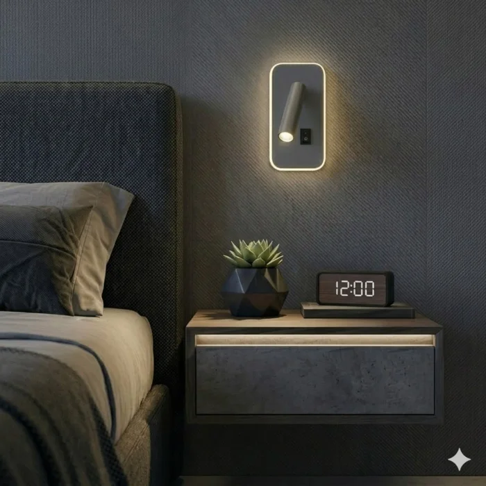 Portátil led de pared con SPOT móvil, DOBLE LUZ - PLATA en Plateado - Lámparas de mesa, Uruguay | Iluminica