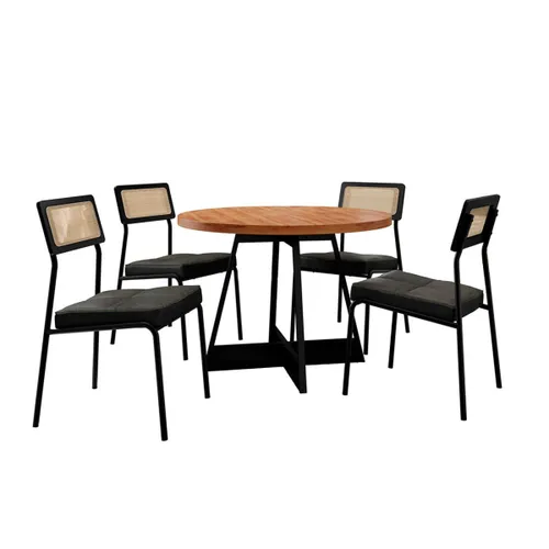 Juego de comedor Mesa Redonda - Lux Atria - Negro en Madera natural - Mesas de comedor, Uruguay | Rústico Hogar
