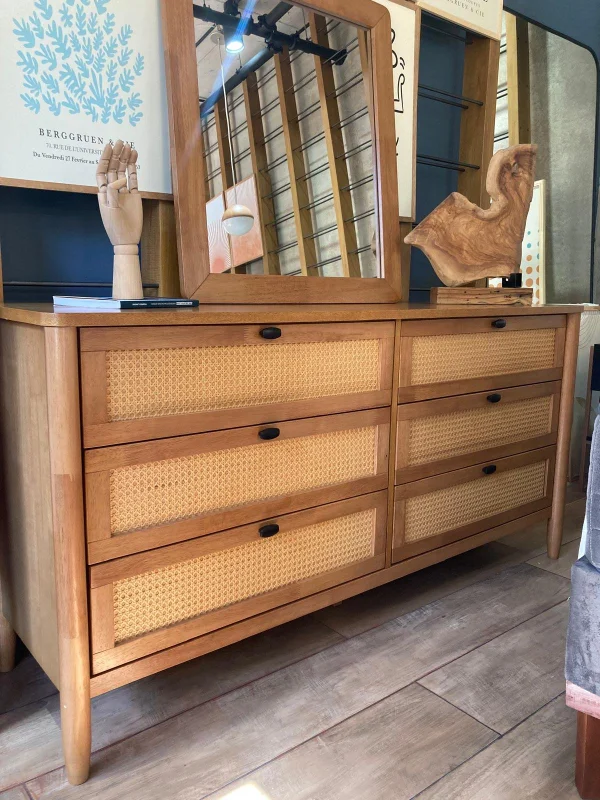 Cómoda Toulouse con Espejo - Seis Cajones / Madera Natural de Gomero en Madera natural - Cómodas, Uruguay | Berna Home, vista 10